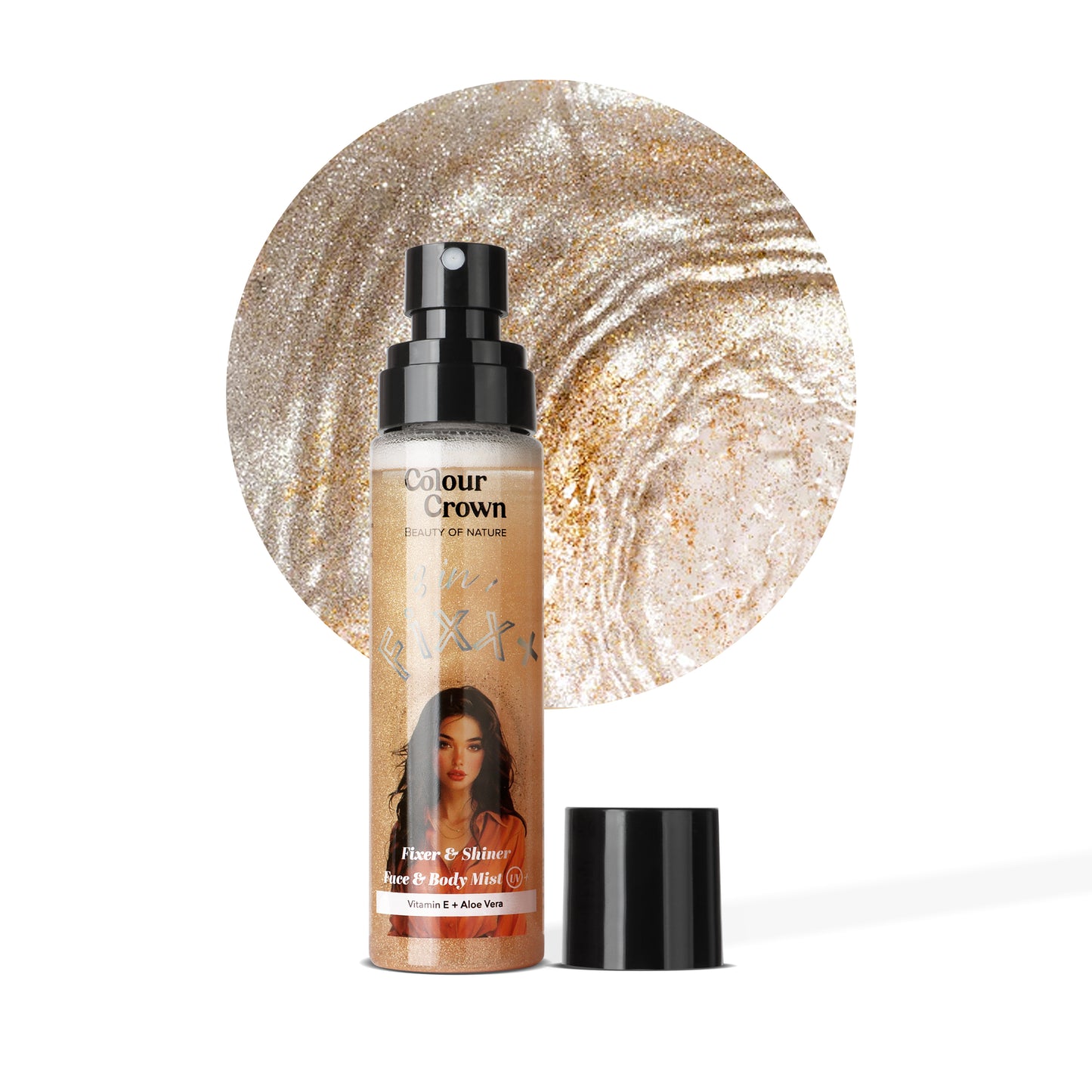 Colour Crown 3-in-1 Fixer & Shiner Mist- Makeup Setting Spray for Face & Body- Golden