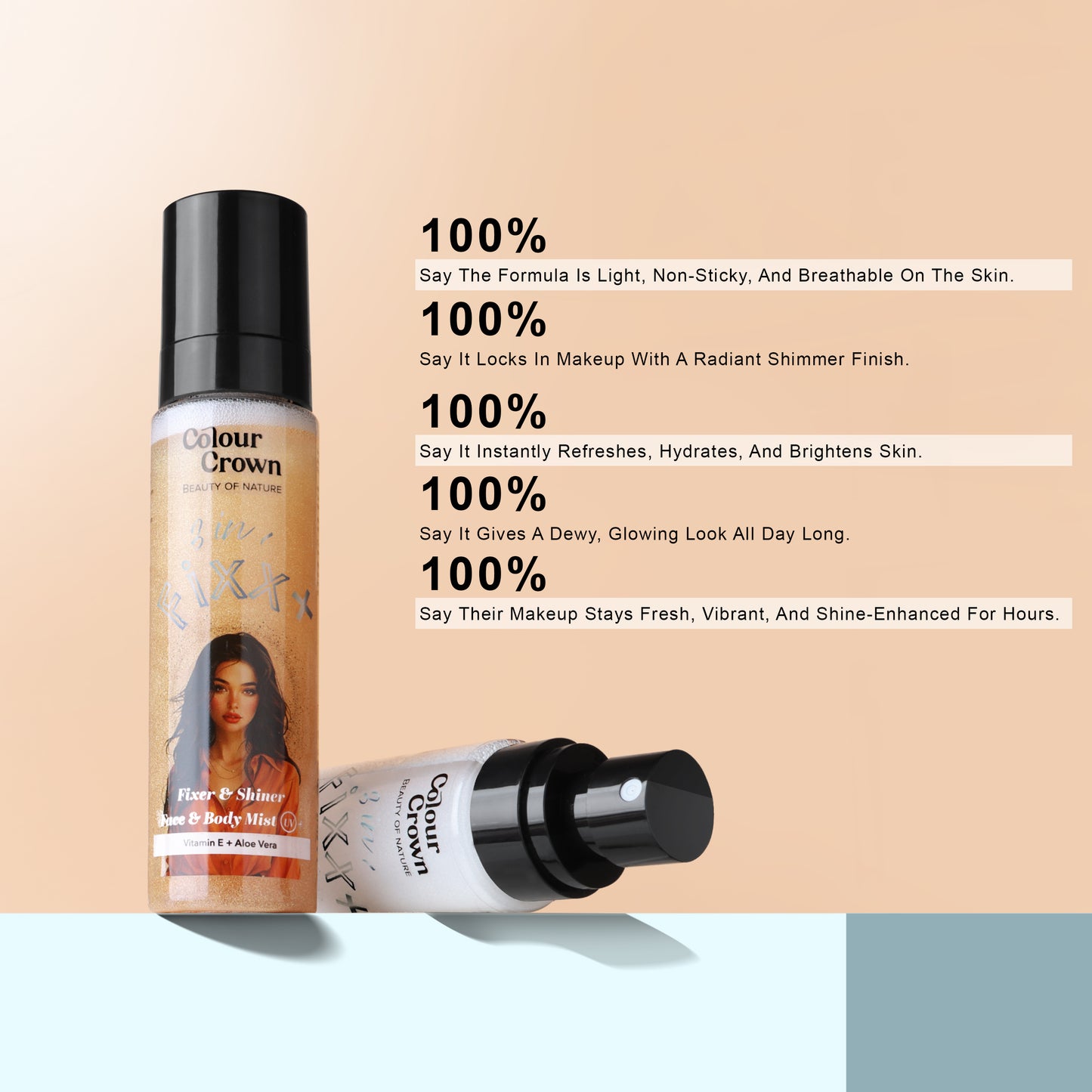 Colour Crown 3-in-1 Fixer & Shiner Mist- Makeup Setting Spray for Face & Body- Golden