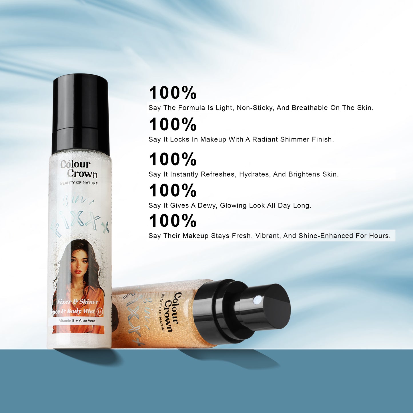 Colour Crown 3-in-1 Fixer & Shiner Mist- Makeup Setting Spray for Face & Body- Silver