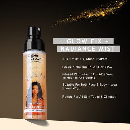 Colour Crown 3-in-1 Fixer & Shiner Mist- Makeup Setting Spray for Face & Body- Golden