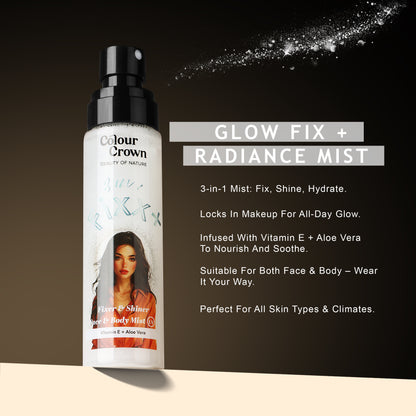 Colour Crown 3-in-1 Fixer & Shiner Mist- Makeup Setting Spray for Face & Body- Silver